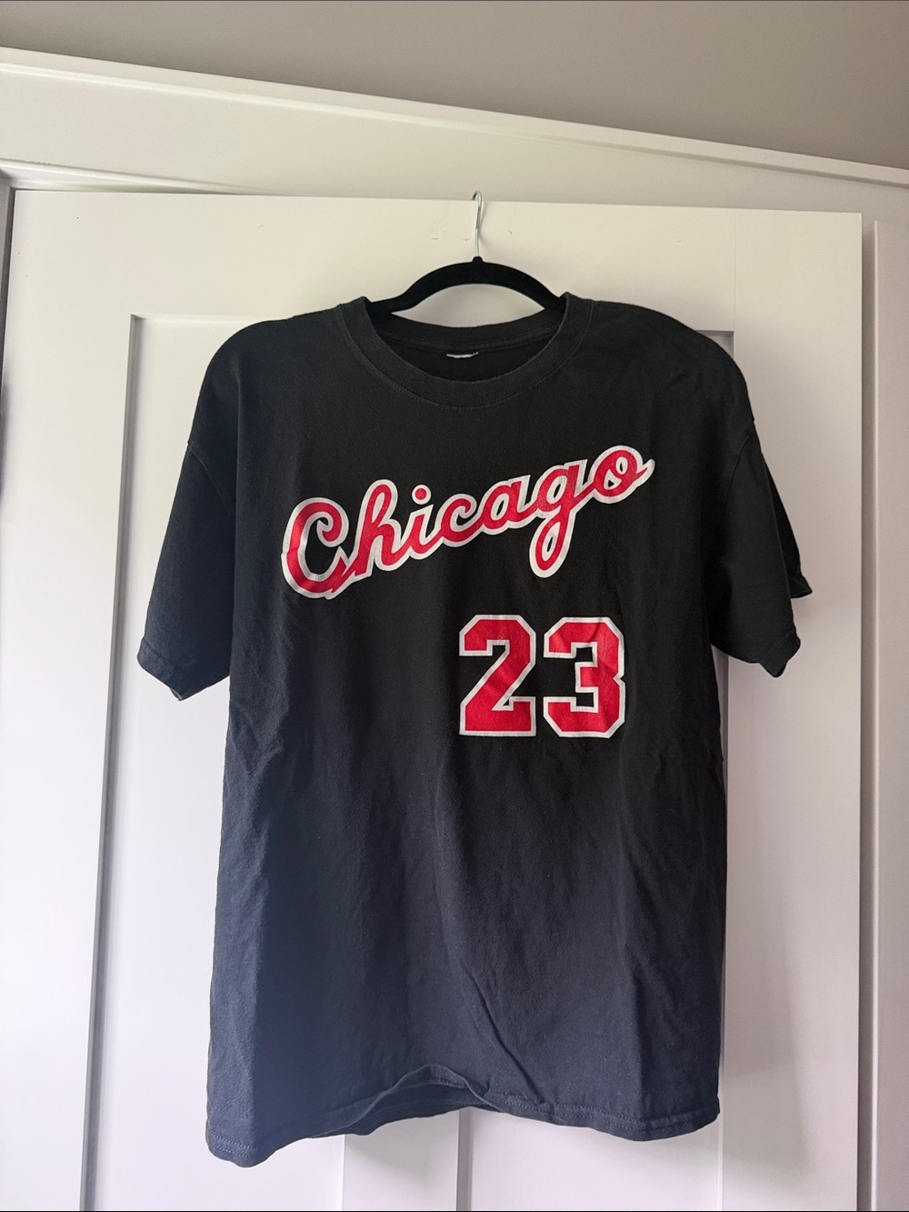 Jordan Black Short-Sleeve 'Chicago 23' Graphic Tee with Red Accents